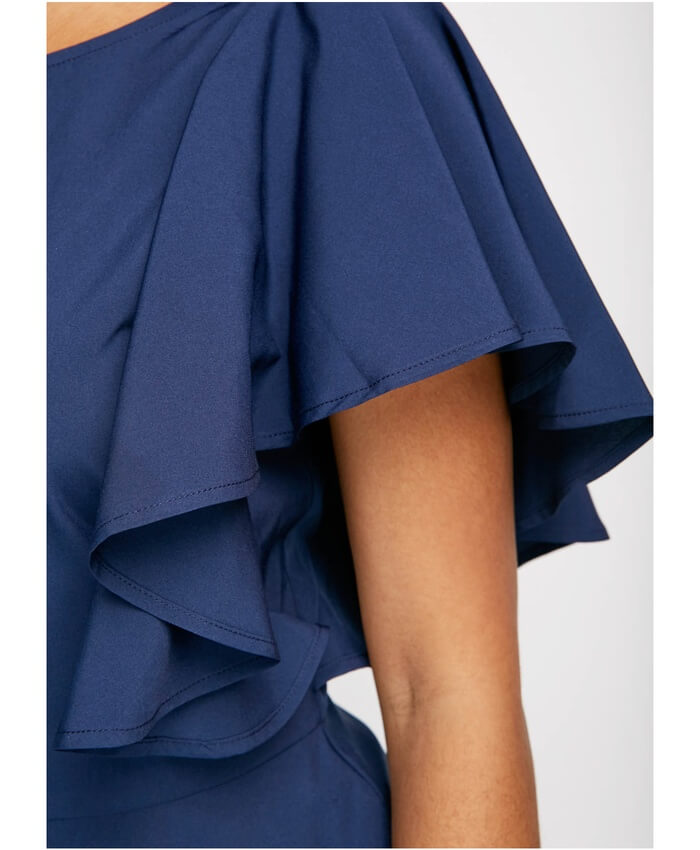 V Back Navy Blue Butterfly Sleeve Blouse